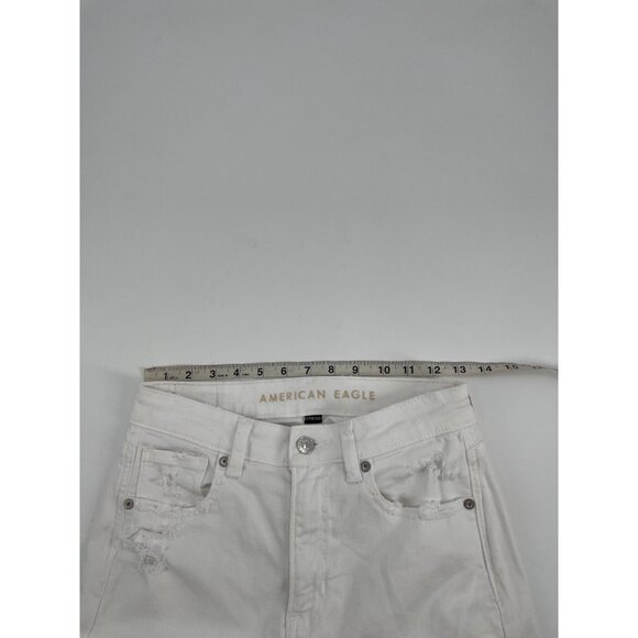 American Eagle Womens Size 2 Mom Straight Jeans Stretch Distressed White Casual - Picture 8 of 11